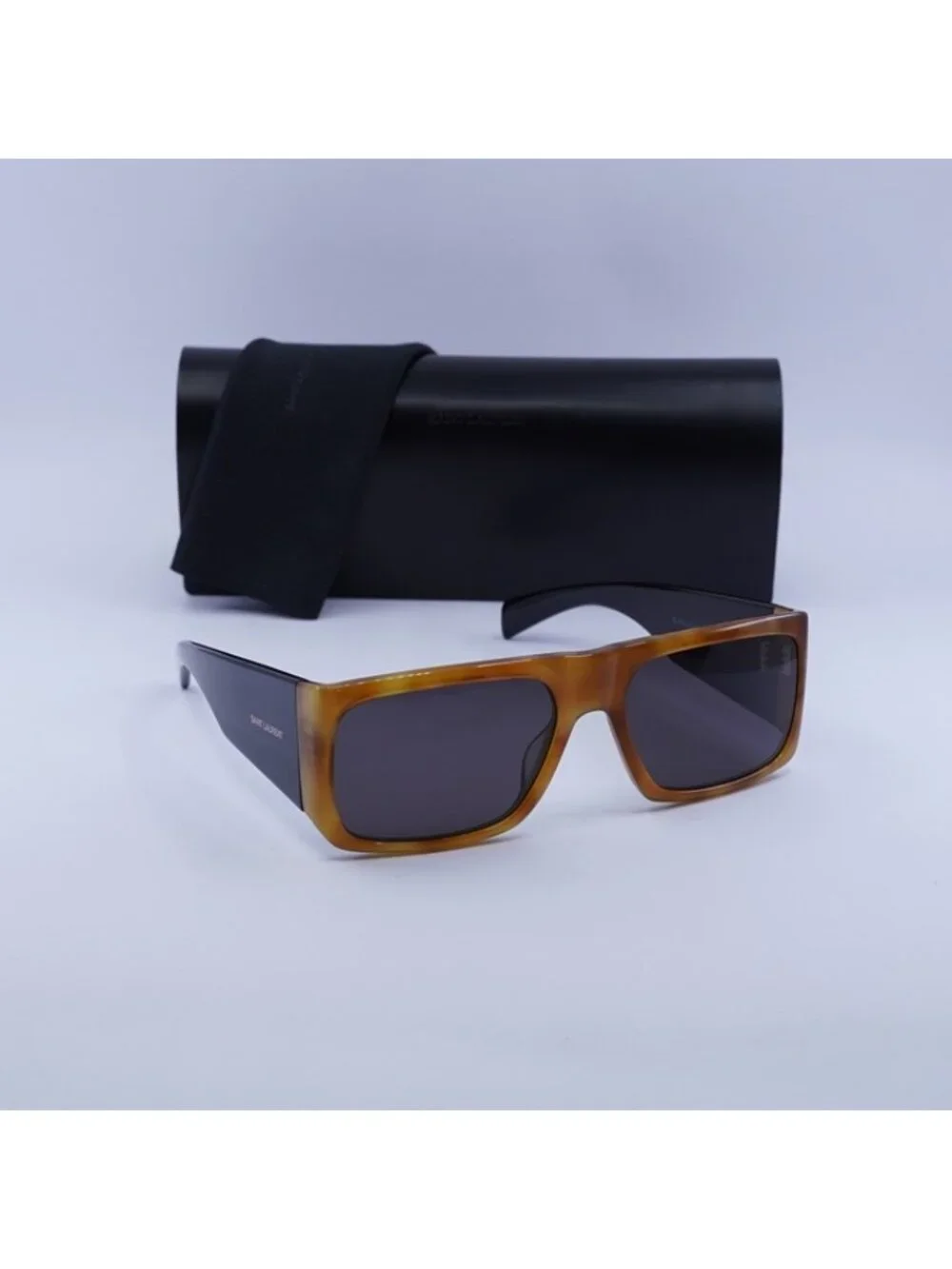 Saint Laurent SL635ACETATE 005 Sunglasses Brown Geometric Frame, Grey Lenses